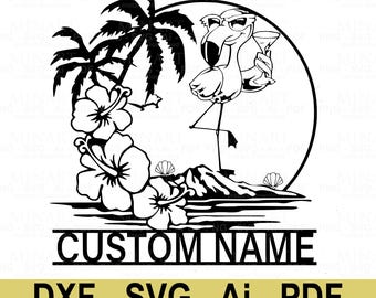 Tropischer Flamingo Benutzerdefinierter Name Wandkunst, Laser Cut Datei (Digitaler Download)
