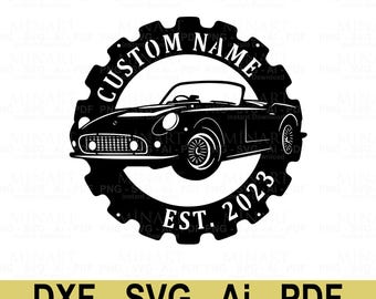 Vintage Auto Garage Dekor, Benutzerdefinierte Name, Laser Cut Datei (SVG, DXF, PDF)