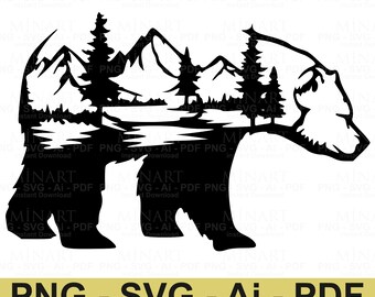 Bear Mountain Landscape SVG, Wildlife Silhouette Design (Digital Download)