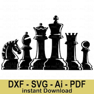 Chess Pieces Svg Dxf Png Pdf Digital Download  Chessboard Game Vector Clipart Set  Cricut Silhouette Cut File