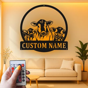 Custom Dairy Cow Trio Led Light Metal Wall Art, Rustic Farmhouse Cattle Decor, Personalized Ranch Gift, Cow Lover Barn Sign