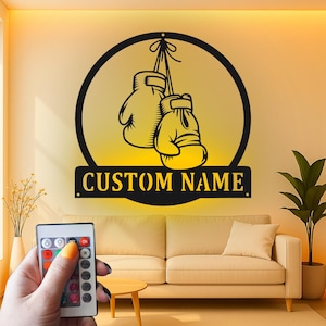 Custom Vintage Boxing Gloves Led Light Metal Wall Art, Personalized Boxer Gift, Sport Gym Decor, Boxing Fan Man Cave Sign