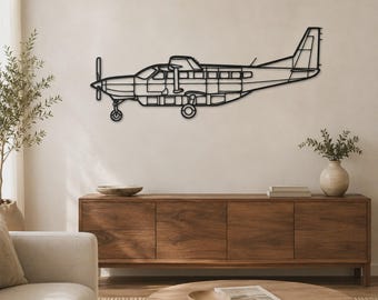 Airplane Wall Art, 208 Caravan Silhouette Metal Sculpture | Matte Black Steel | Multiple Sizes, Office Decor