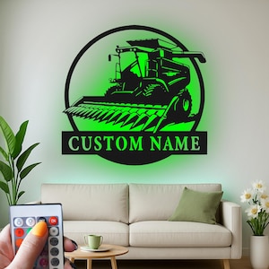 Custom Combine Harvester Led Light Metal Wall Art, Personalized Farm Equipment Decor, Farmer Gift, Rustic Agriculture Wall Accent