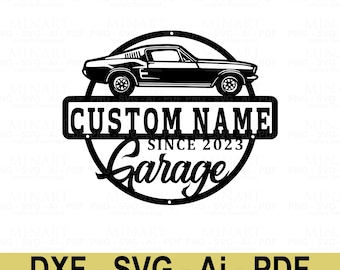 Vintage Auto-Garagenschild, Benutzerdefinierter Name, Laserschnittdatei (Digitaler Download SVG DXF PDF)