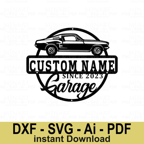 Vintage Car Garage Sign, Custom Name, Laser Cut File (digital