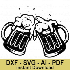 Beer Cheers SVG, Clinking Beer Mugs Digital Download, Craft Beer Vector File, Drinking Party Clipart, Cricut Silhouette DIY Design