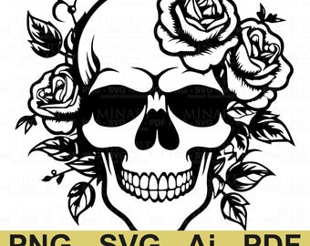 Floral Skull SVG File, Gothic Roses Clipart (Digital Download)