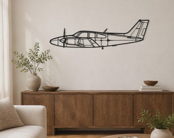 Airplane Wall Art, Minimalist 95-B55 Baron Silhouette | Matte Black Metal | Multiple Sizes, Aviation Decor