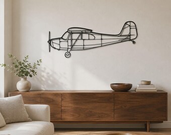 7AC Champion, Minimalist Airplane Silhouette | Metal Wall Art, Matte Black Finish | Multiple Sizes, Office