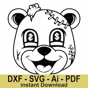 Creepy Teddy Bear Svg Dxf Png Pdf  Halloween Horror Bear Face Digital Cut File for Cricut Silhouette DIY Crafting