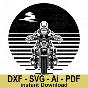 Vintage Motorcycle Rider Svg Dxf Png Pdf, Retro Biker Digital Download, Bearded Man Riding Motorbike Graphic Art