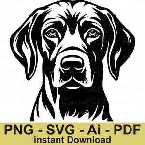 Dog Head SVG, Hunting Dog Silhouette, Labrador Retriever Clipart, Black Dog Vector, Pet Portrait PNG, Instant Download for Cricut Silhouette