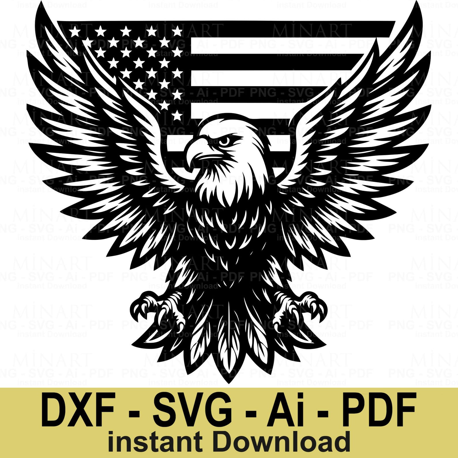 American Bald Eagle SVG Dxf Ai Pdf With USA Flag Patriotic Design for ...