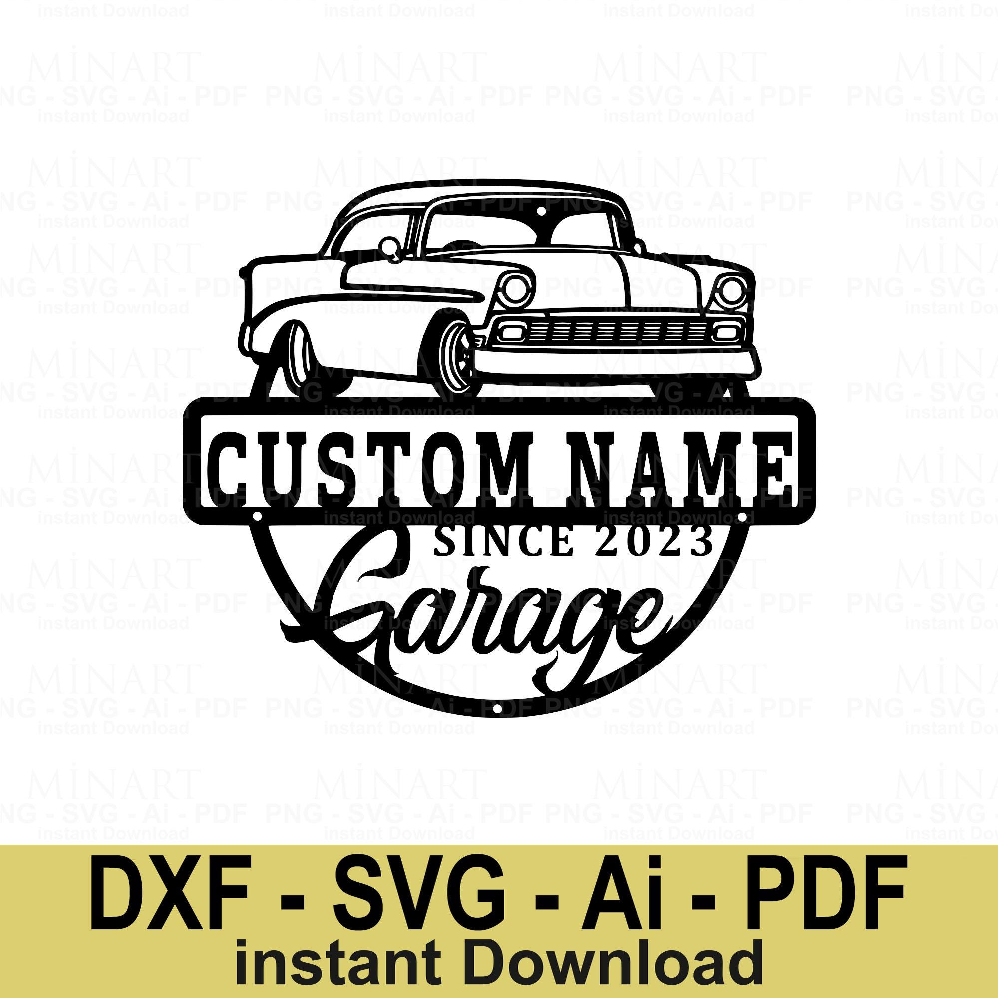 Vintage Car Garage Sign, Custom Name, Laser Cut File (digital