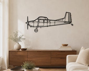 Airplane Wall Art, Aviator Silhouette | Metal Open-Line Profile | Matte Black, Sizes, Hangar Decor