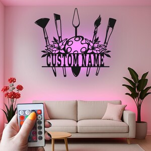 Custom Artist Led Light Metal Wall Art, Personalized Painter Decor, Art Studio Wall Hanging, Gift for Art Lovers