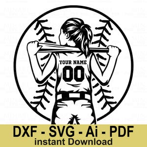 Softball Girl Svg, Customizable Player Name and Number, Softball Player Digital Cut File, Cricut Silhouette DIY Sports Design Download