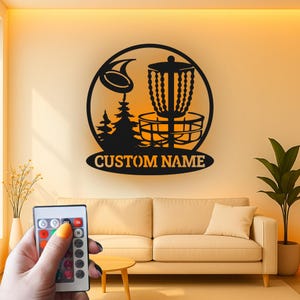 Custom Disc Golf Basket Led Light Metal Wall Art, Personalized Frisbee Golf Silhouette Decor, Unique Gift for Players