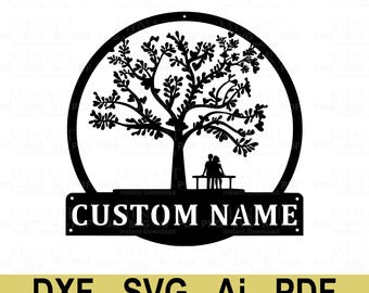 Baum des Lebens Benutzerdefinierte Name Laser Cut Datei, Familien Dekor (SVG DXF PDF Datei zum Herunterladen