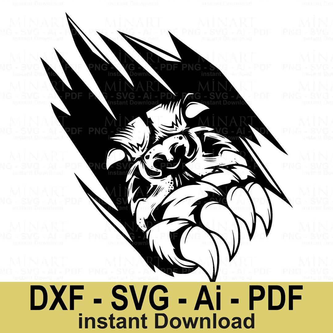 Bear Claw Ripping Svg Dxf Png Pdf Digital Download, Animal Paw Scratch ...