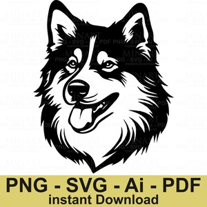 Husky Dog SVG, Siberian Husky Head Silhouette, Happy Dog Clipart, Black Dog Vector, Pet Portrait PNG, Instant Download for Cricut & Silhouet