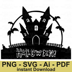 Spooky Haunted House Halloween Svg Dxf Png Pdf Instant Digital Download for Cricut Silhouette DIY Crafts Decor