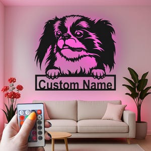Arte de pared de metal con luz LED de perro japonés personalizado, retrato de cachorro personalizado, regalo único para amantes de los perros, recuerdo para mascotas