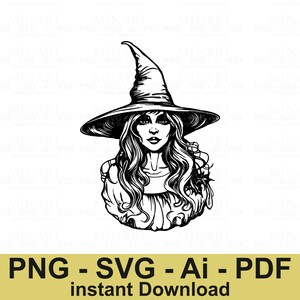 Witch Woman Svg Digital Download, Halloween Witch Clipart, Mystical Sorceress Png, Magic Witchcraft Cricut Cut Files