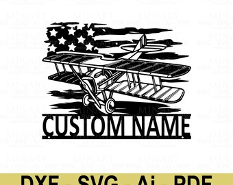 Vintage Flugzeug Laser Cut Datei, Individueller Name Luftfahrt Kunst (SVG, DXF, PDF Digital Download)