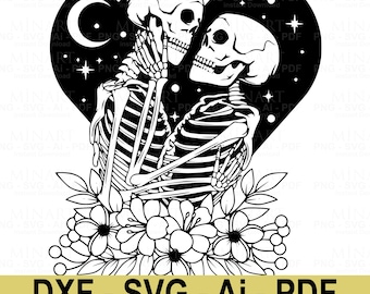 Gothic Skeleton Couple Kissing SVG, Floral Skull Cut File (Digital Download)