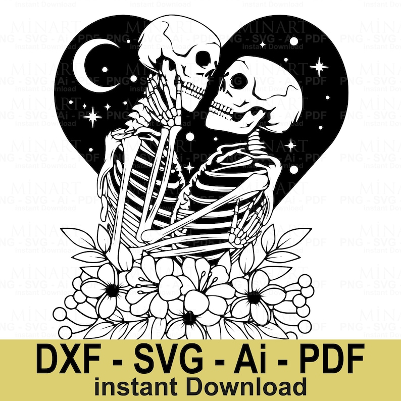 Gothic Skeleton Couple Kissing SVG, Floral Skull Cut File (digital ...