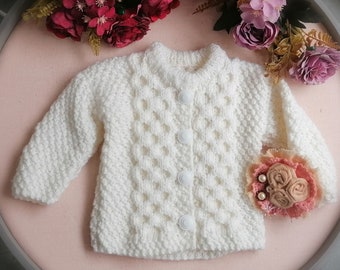 Aran cardigan, hand knit sweater for baby, Irish sweater, Irish baby cardigan, handmade cardigan