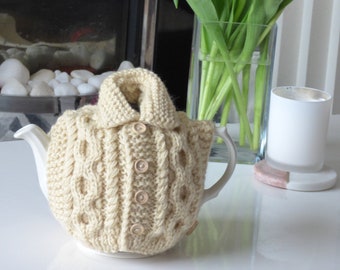 Aran cardigan teapot cosy/ Knitted Aran cardigan/ Knitted teapot cosy/Teapot cozy/Handmade teapot cosy/ Cardigan teapot cosy