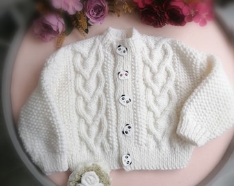 Aran cardigan, hand knit sweater for baby, Irish sweater, Irish baby cardigan, handmade cardigan, knitted baby cardigan