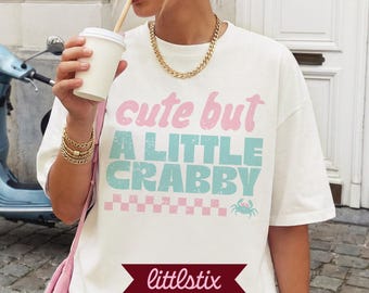 Cute But a Little Crabby Summer Tee PNG | Retro Girly Shirt Design | DTF Transfer Design