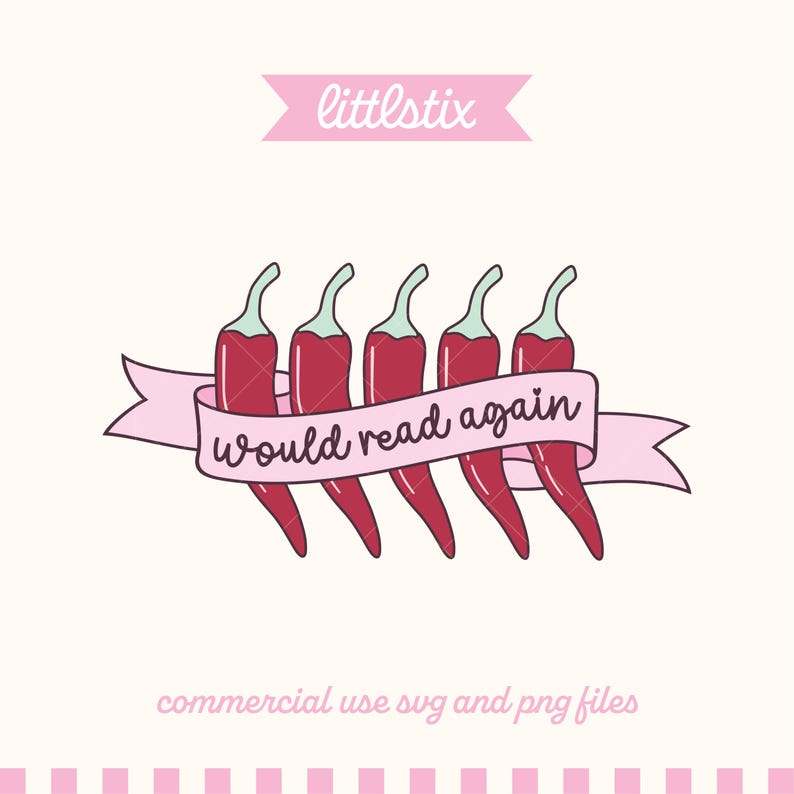 Spicy Book Review Sticker: Would Read Again - BookTok Clipart (SVG, PNG Digital Download) image 1