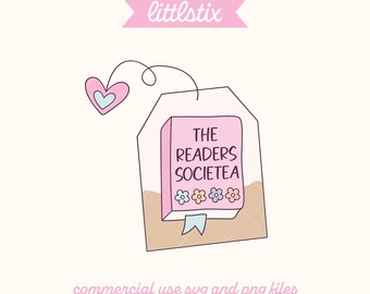 Bookish Tea Clipart: Readers SocieTEA SVG, PNG (Digital Download)