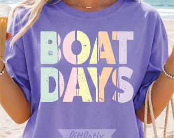 Summer PNG | Boat Days PNG | Vacation Shirt PNG | Lake Life T-Shirt Design | Neon Distressed Beach Digital Download