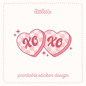 Retro XOXO SVG / Carino cuori rosa PNG Clipart / Design di cuori di caramelle di San Valentino / Caramelle a forma di cuore / Cuori a scacchiera