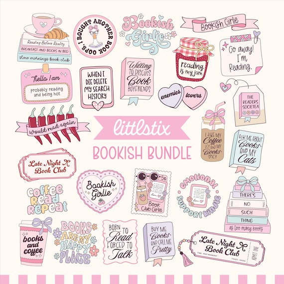 Pink Book Lover PNG SVG Bundle, Bookish Girlie Stickers (Digital Download)