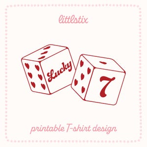 Lucky 7 Würfel PNG | Glückszahl 7 Design | Trendy Mädchenästhetik | T-Shirt Motiv | Glücksgrafik | Digitaler Download PNG
