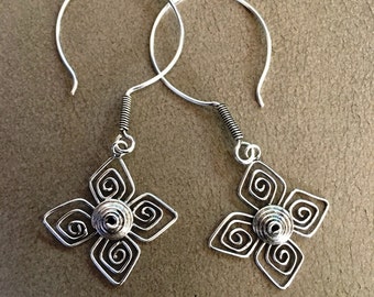 silver 925 Earrings Studs Flower beautiful and genuine