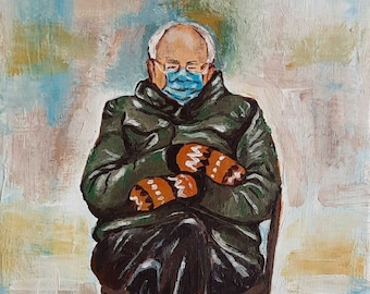 Bernie Sanders and his mittens, handpainted, Bernie Sanders painting, Bernie Sanders artwork, Bernie Sanders gift, Bernie Sanders art, art
