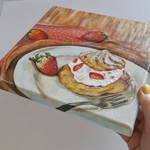 Strawberries painting, beignets, strawberry gifts, kitchen painting, strawberry art, painting strawberry, canvas painting, dessert painting