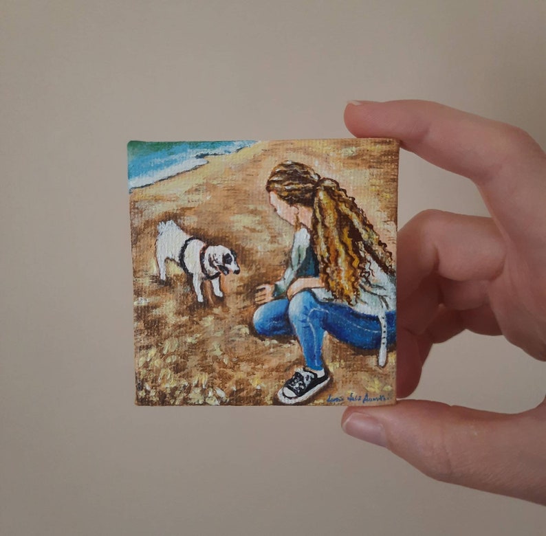 Mini personalized painting, custom painting from photo, mini acrylic painting, personalized gift, painting on mini canvas original, gift 画像 9