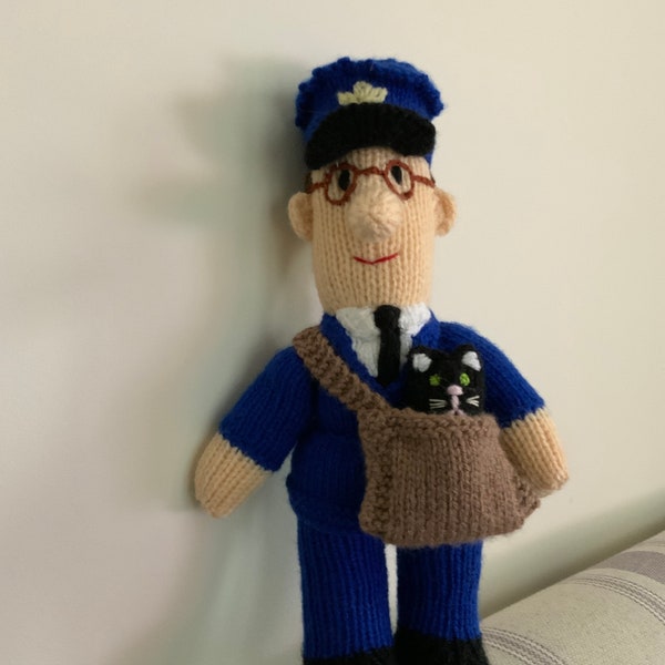 Hand knitted Postman Pat and Jess the Cat soft toy/plushie