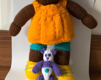 Jojo and Grangran Hand Knitted Jojo Soft Toy Doll and Her Teddy