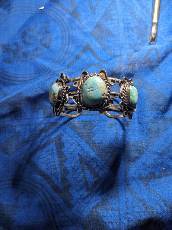 Ladies handmade turquoise and sterling silver brac