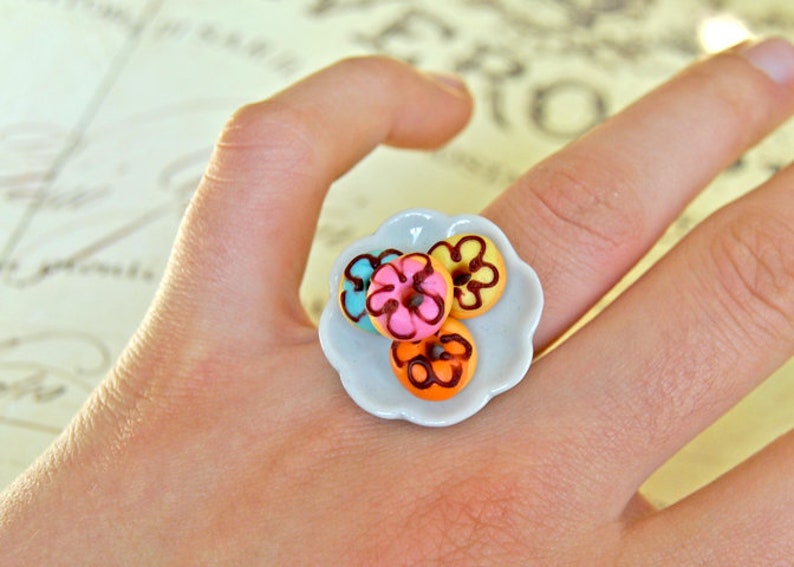 miniature food jewelry Handmade miniature polymer clay donut ring food jewelry donut ring